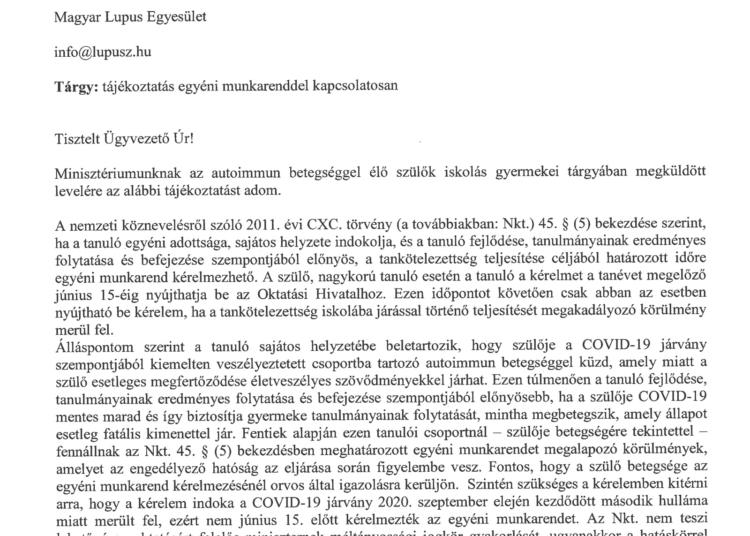 Levél Dr. Maruzsa Zoltán államtitkár Úrnak